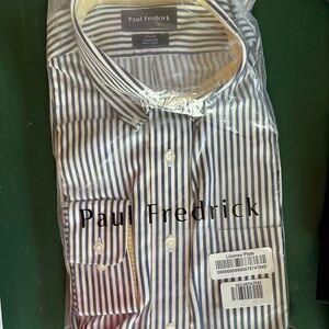 Paul Fredrick Navy and White Striped Non-Iron Two-Ply Dress Shirt